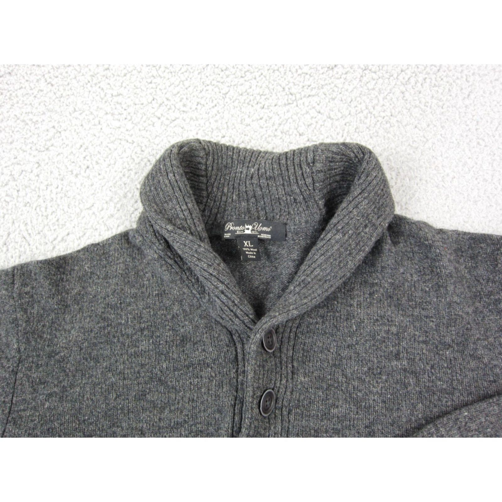 Pronto Uomo Pronto-Uomo Sweater Mens XL Gray Wool Collared Pullover Knit Solid Casual Size US XL / EU 56 / 4 - 5 Thumbnail