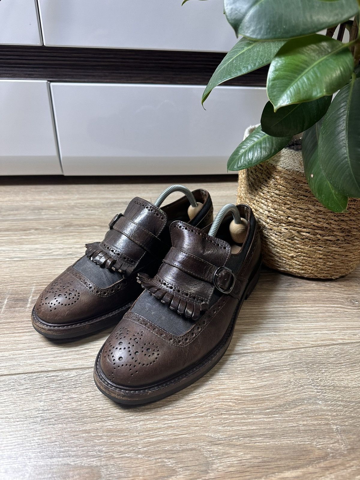 image of Brunello Cucinelli Tassel Monk Strap Brogues Loafers Boots in Brown, Men's (Size 8)