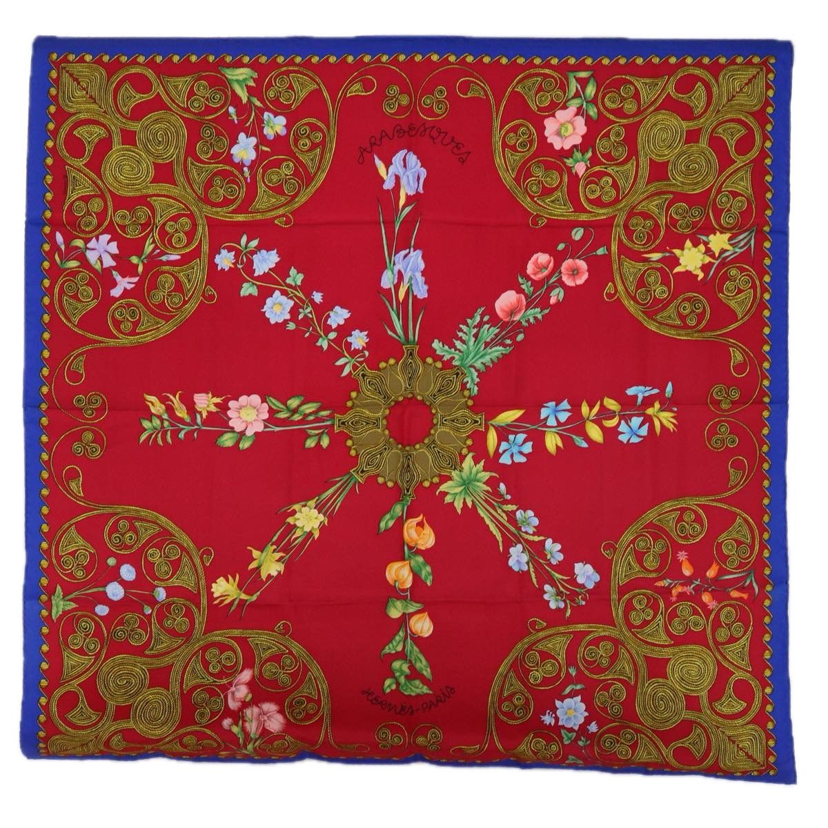 image of Hermes Carre 90 Arabesques Scarf Silk Red Auth 62408, Women's