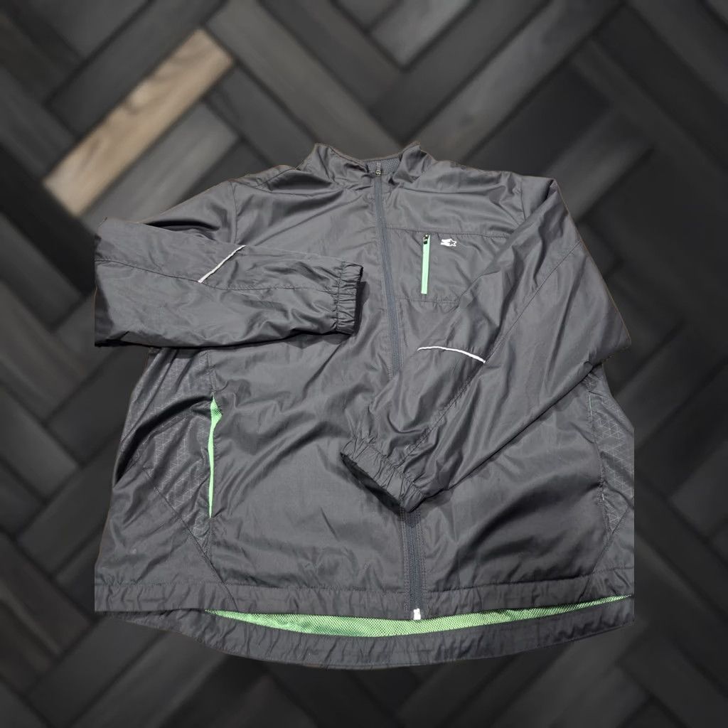 Starter VINTAGE Starter Windbreaker Jacket XL Mens Full Zip Gray Green 90s 80s Jacket Size US XL / EU 56 / 4 - 1 Thumbnail