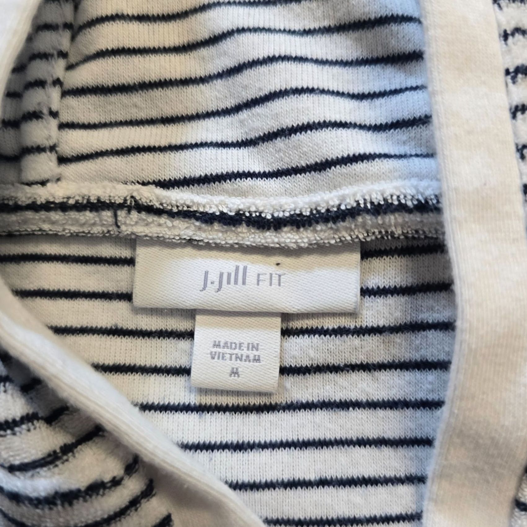 J. Jill J. Jill Top Hoodie Womens Size M White Black Striped Terry Cloth Hooded Casual Fit Shirt Size M / US 6-8 / IT 42-44 - 5 Thumbnail
