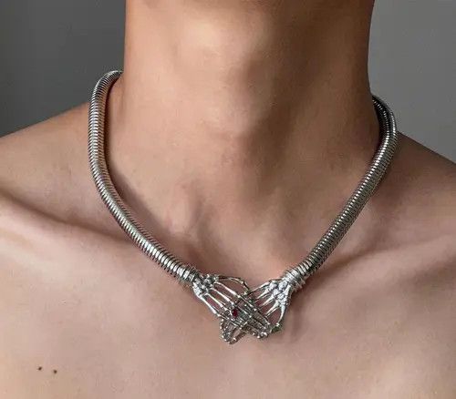 Jewelry Silver Skeleton Hands Choker Necklace, Mens Jewelry Size ONE SIZE - 1 Thumbnail
