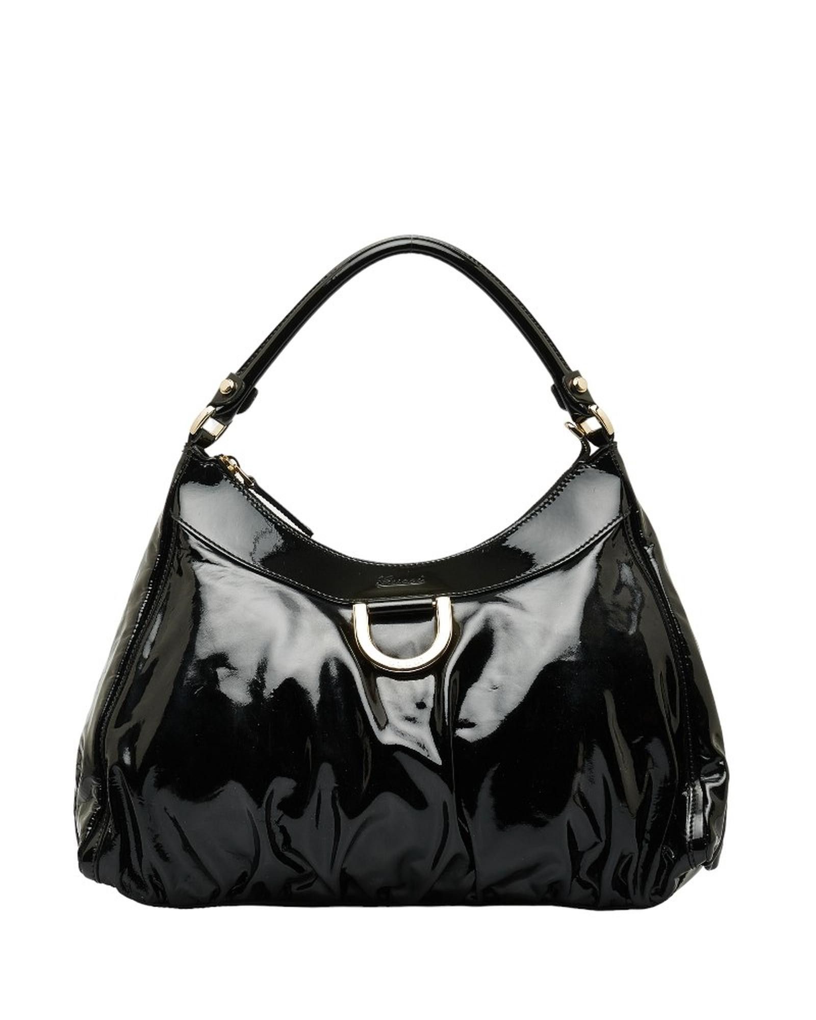 image of Gucci Patent Leather D Ring Shoulder Bag In Black, Women's