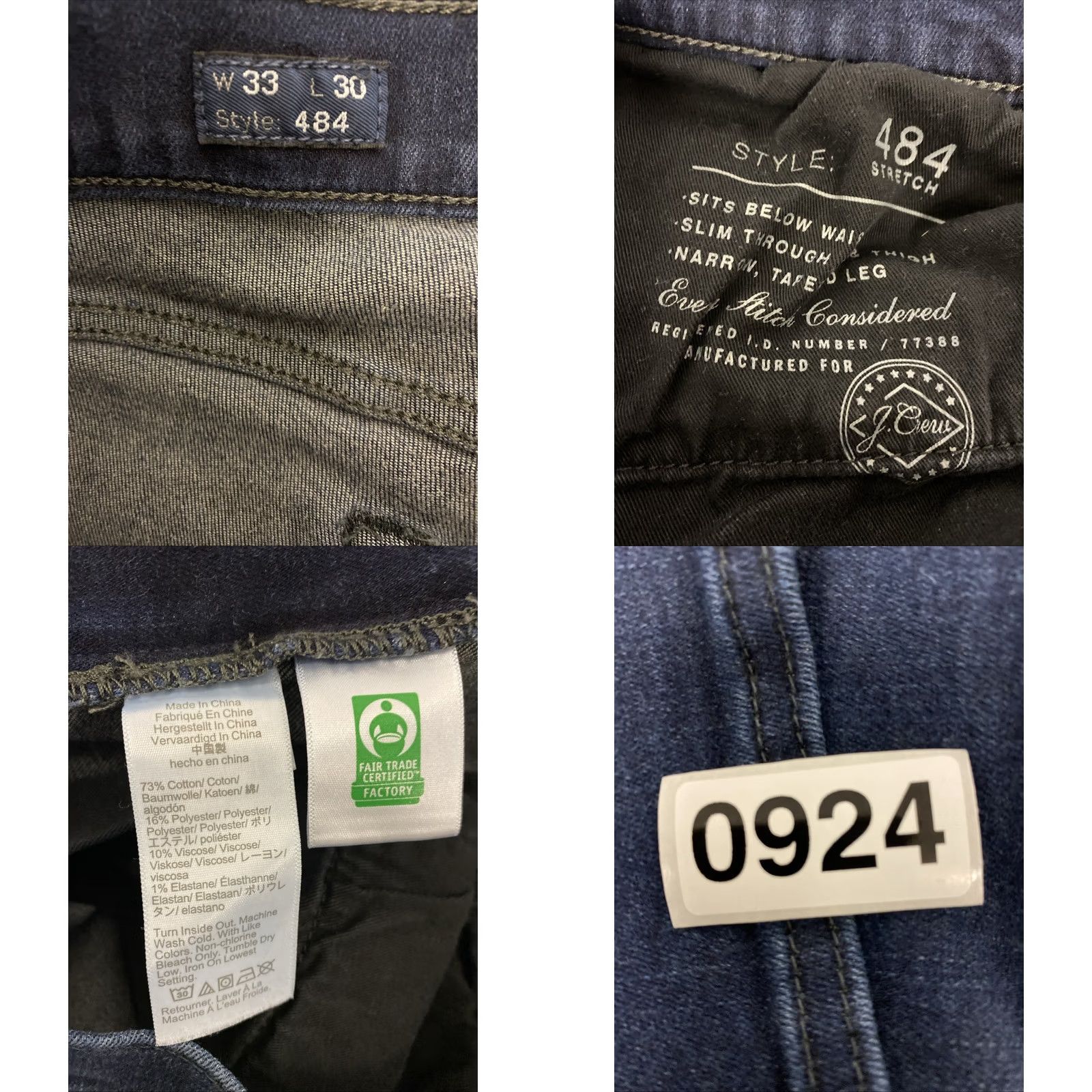 J.Crew J.CREW Jeans Slim Fit Dark Wash Denim Cotton 33x30 Mens Regular 770 Logo Button Rise Mid Blue Size US 33 - 8 Thumbnail