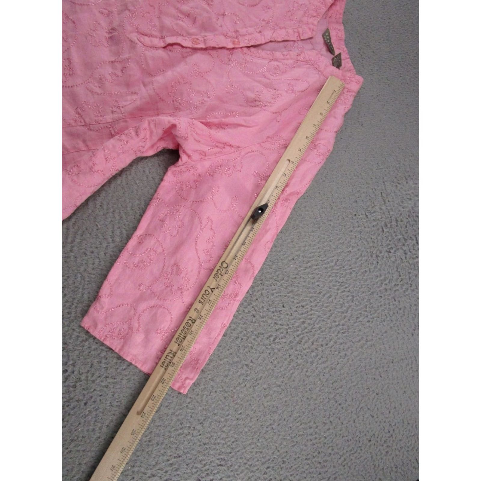 Pinko Kenar Women's Pink Embroidered 100% Linen Top Shirt 3/4 Sleeve Size 1X Vintage Size XL / US 12-14 / IT 48-50 - 6 Thumbnail