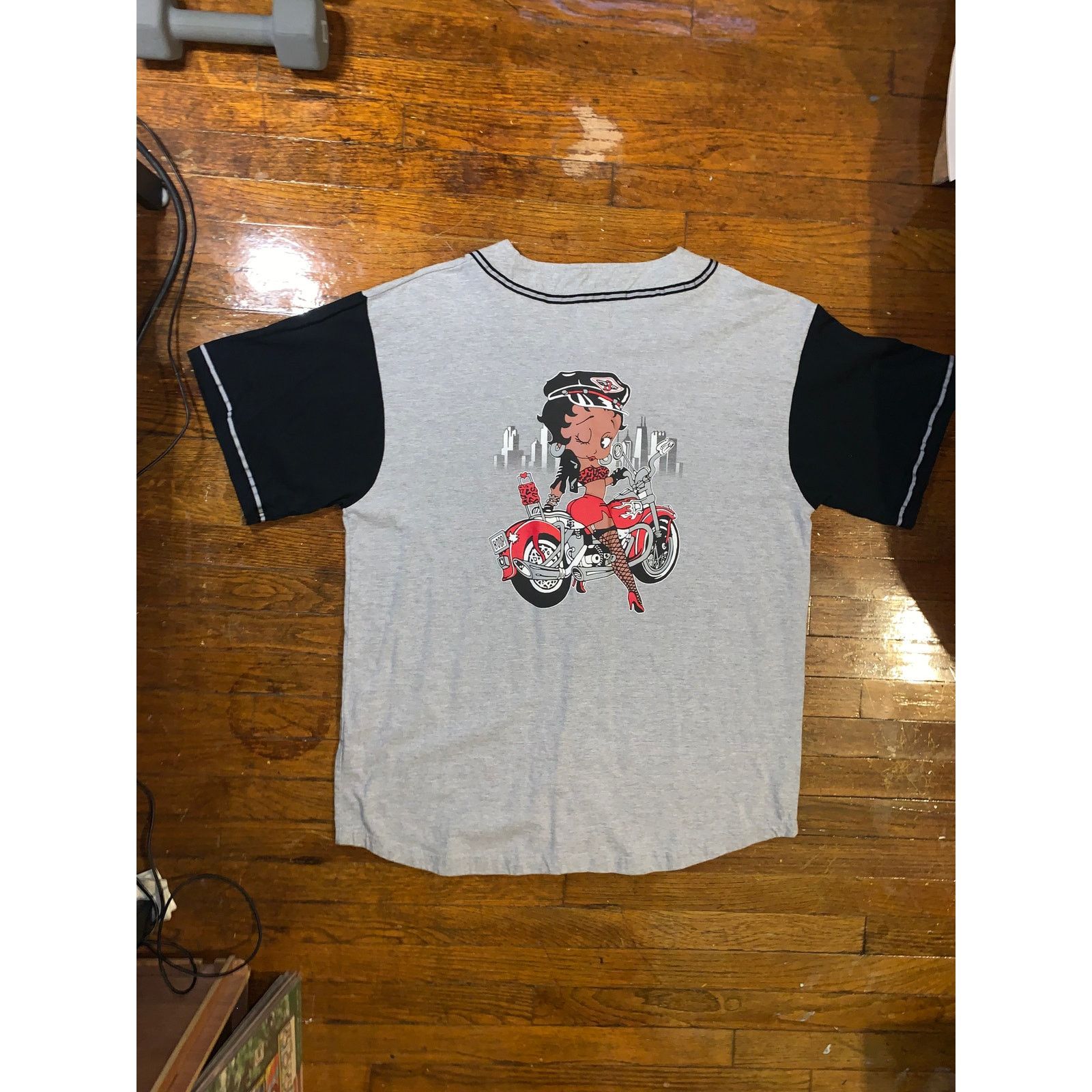 Other × Vintage Black Betty Boop Motorcycle Baseball Jersey XL Grey Shirt Size US XL / EU 56 / 4 - 8 Thumbnail