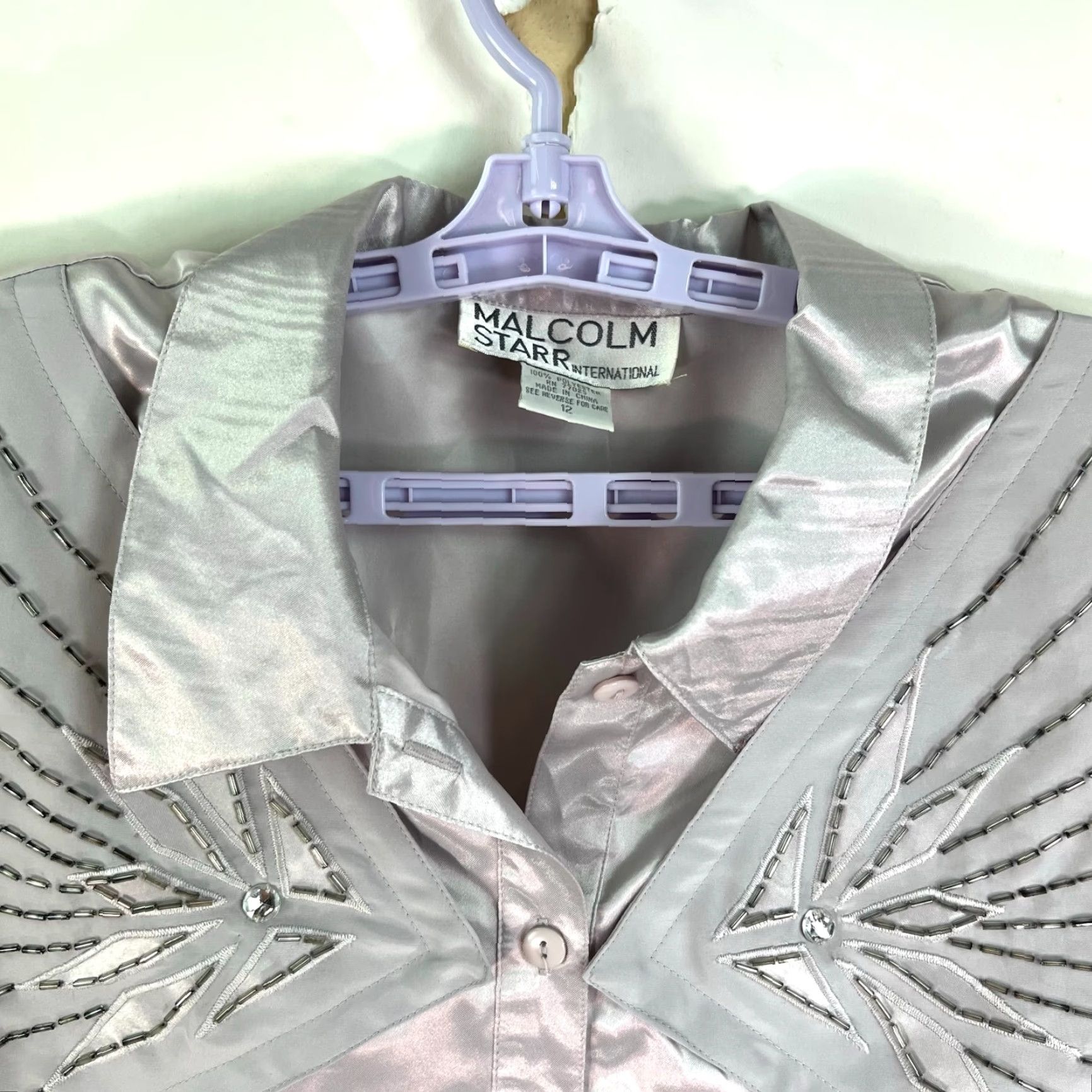 Vintage Vintage Malcom Starr Western Button Front Blouse SZ 12 Silver Satin Embellished Size XL / US 12-14 / IT 48-50 - 3 Thumbnail