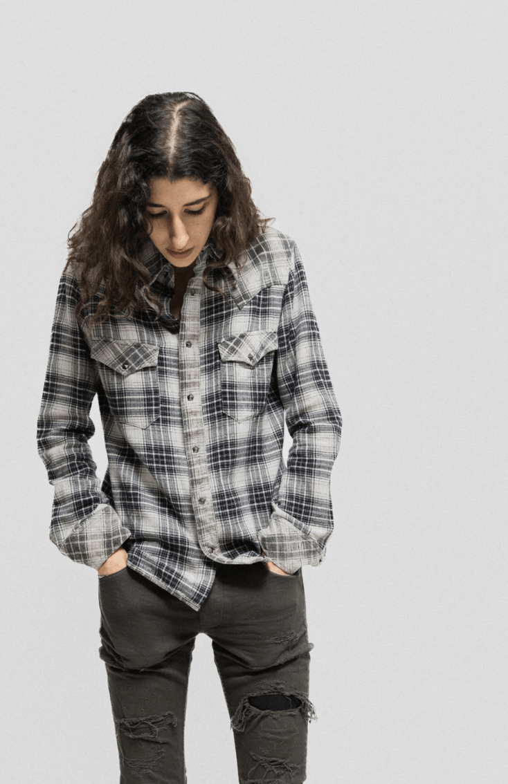 Isamu Katayama Backlash Checkered cotton shirt with pig leather