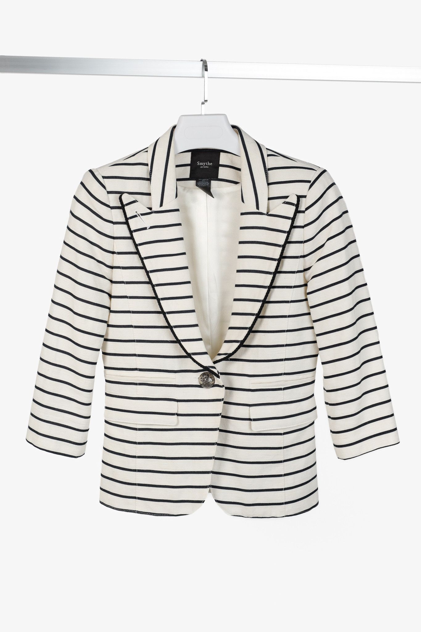 SMYTHE Smythe White & Black Striped Linen-Cotton Blazer Size M / US 6-8 / IT 42-44 - 1 Thumbnail