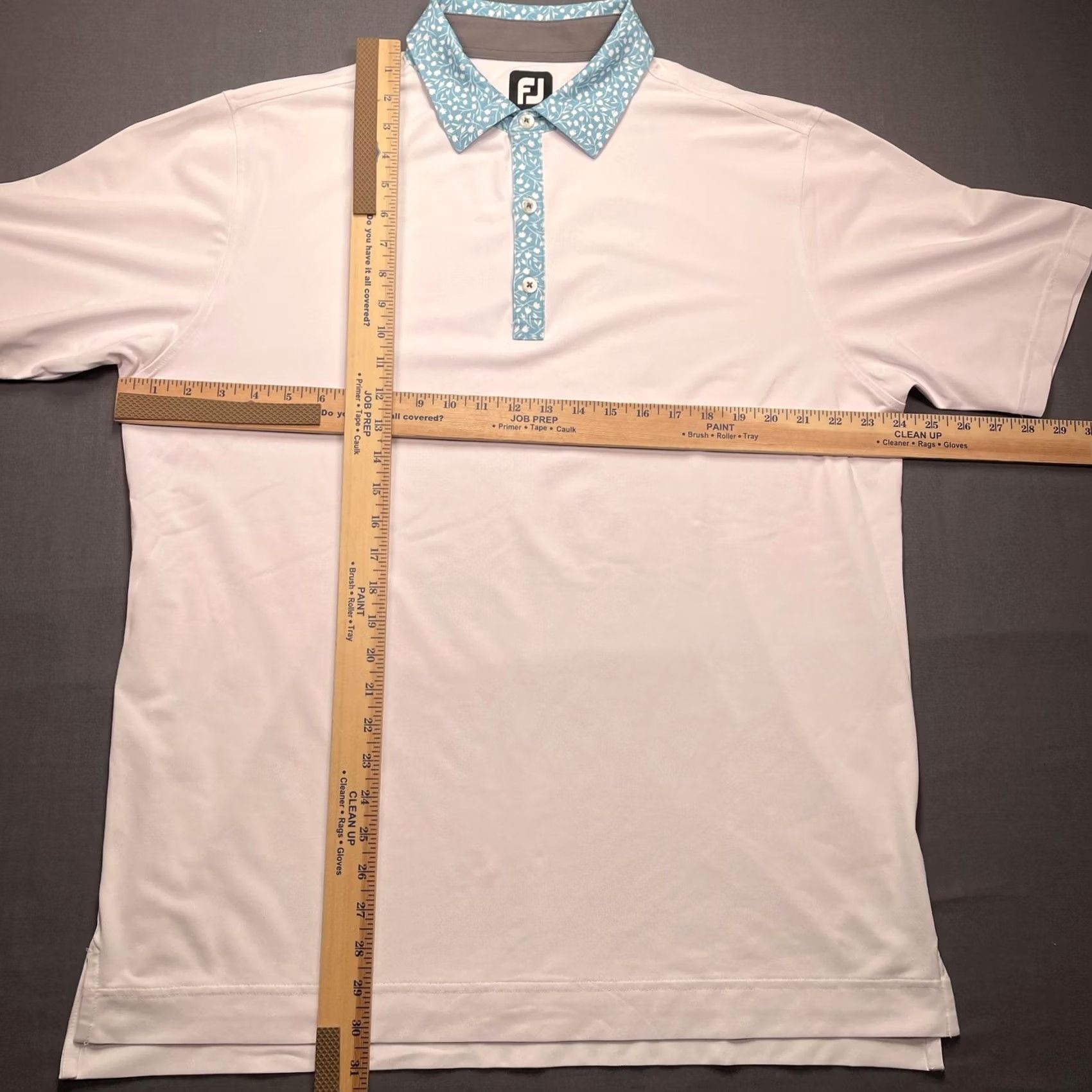 Footjoy FootJoy Polo Shirt Mens Large White Blue Floral Collar Golf Performance Stretch Size US L / EU 52-54 / 3 - 3 Thumbnail