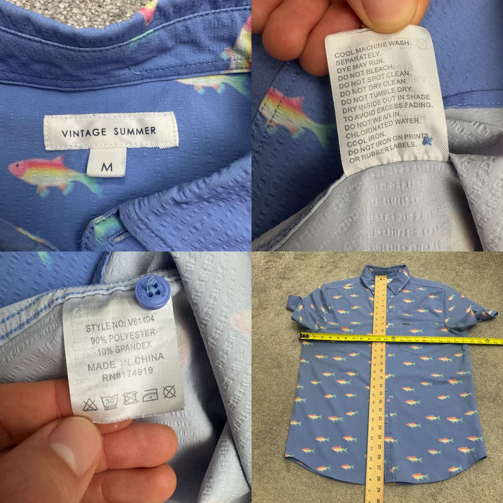 Vintage Vintage Summer Button-Up Shirt Mens M Blue Short Sleeve Fish Print Beach Casual Summer Size US M / EU 48-50 / 2 - 8 Thumbnail
