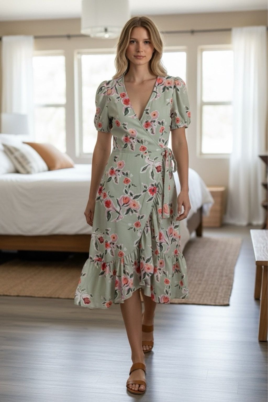 Lauren Conrad Women's LC Lauren Conrad Green Floral Wrap Dress XS Size XS / US 0-2 / IT 36-38 - 1 Thumbnail