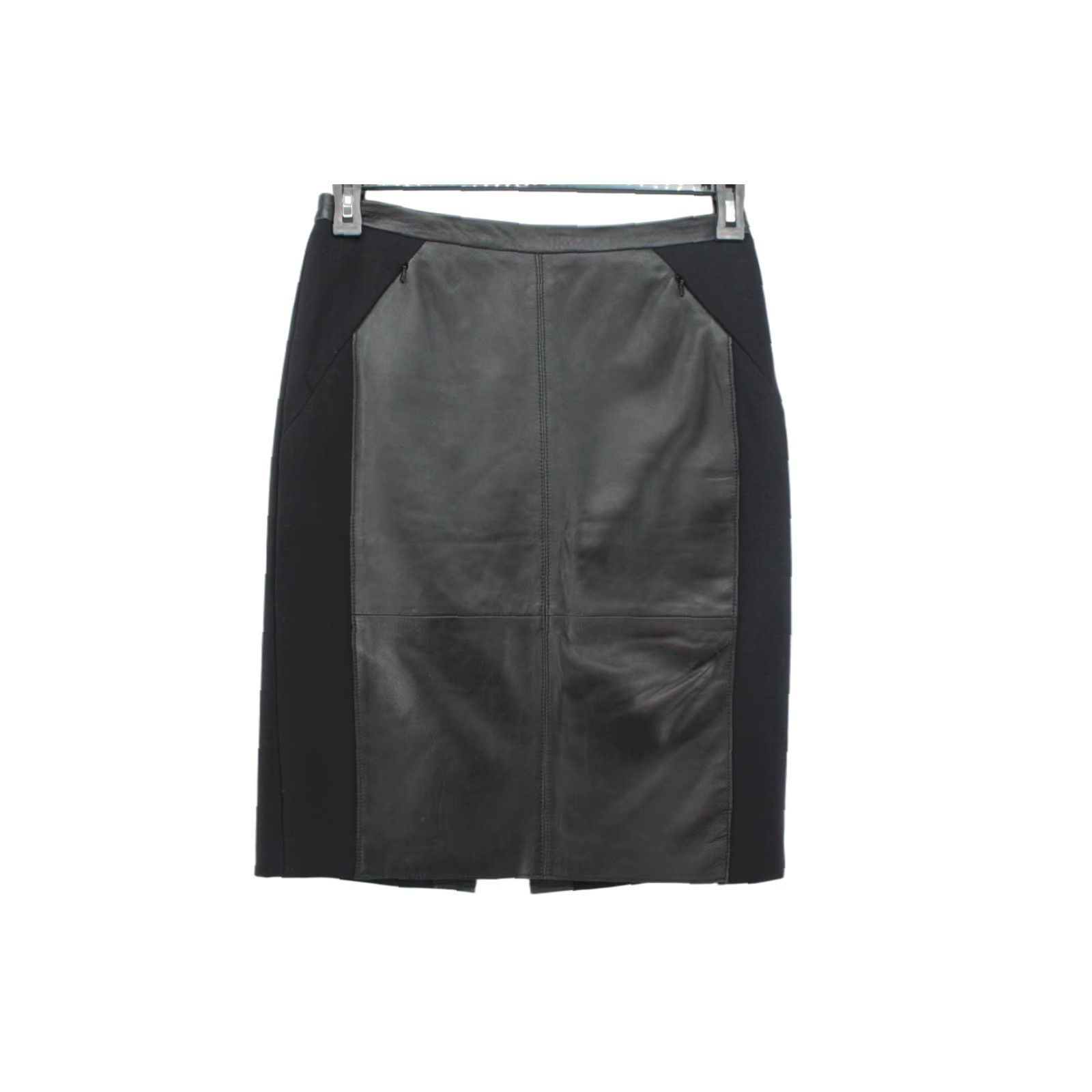 Vintage Halogen Leather Skirt Womens 4 Black A-Line Knee Length Zip Lined office - 80s 90s Grunge Punk Retro Rock Workwear Size 27" / US 4 / IT 40 - 1 Thumbnail