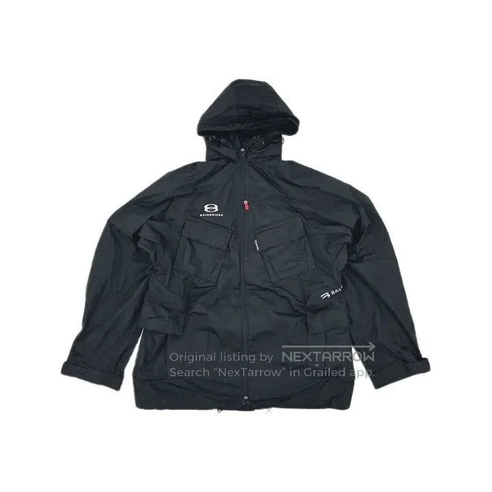 Balenciaga SS22 Black Hooded Parka Coat.