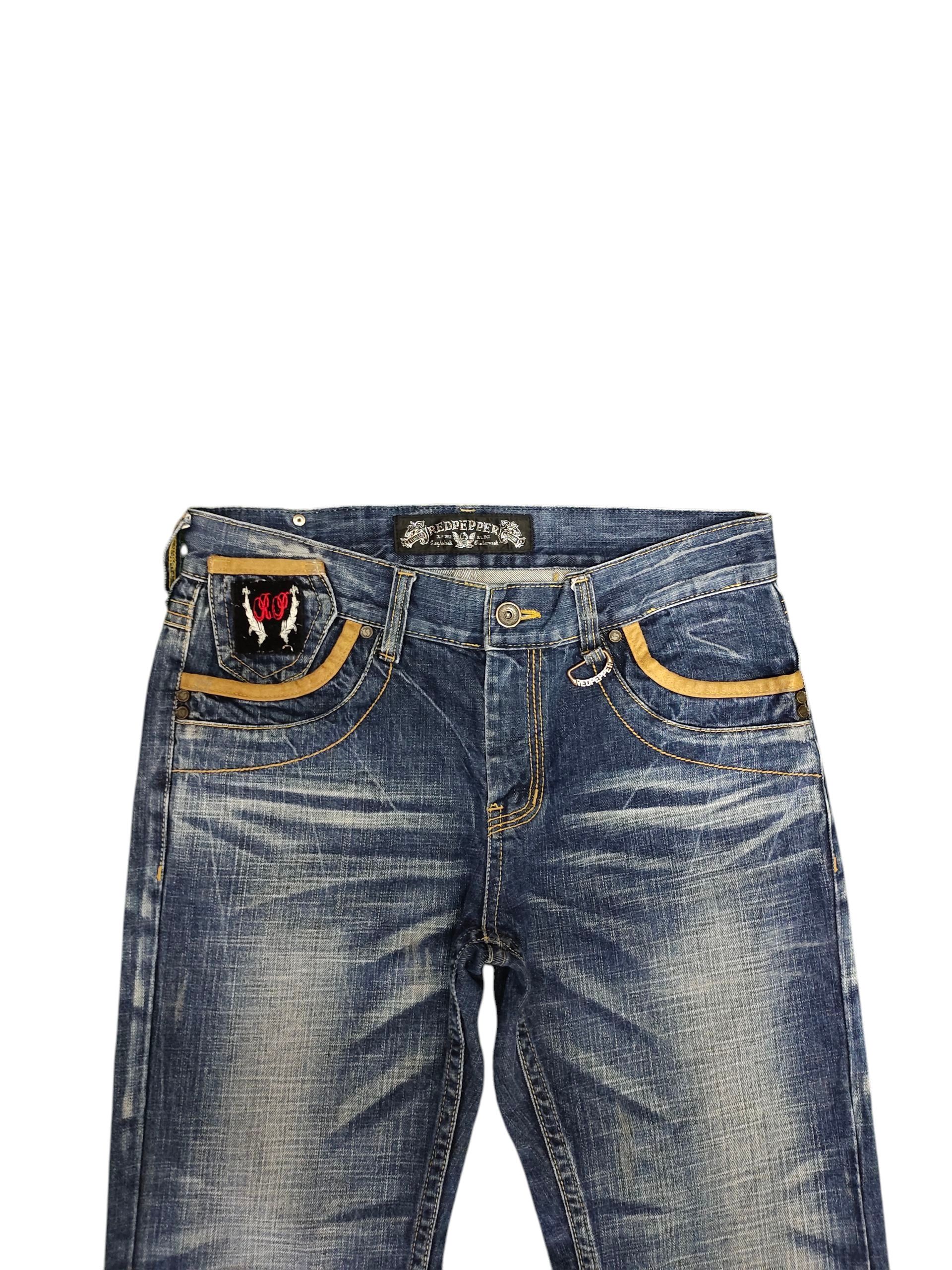 Comme des Garcons × Undercover Vintage 2000s Red Pepper Leather Trim Clawmark Denim Jeans Size US 34 / EU 50 - 8 Thumbnail