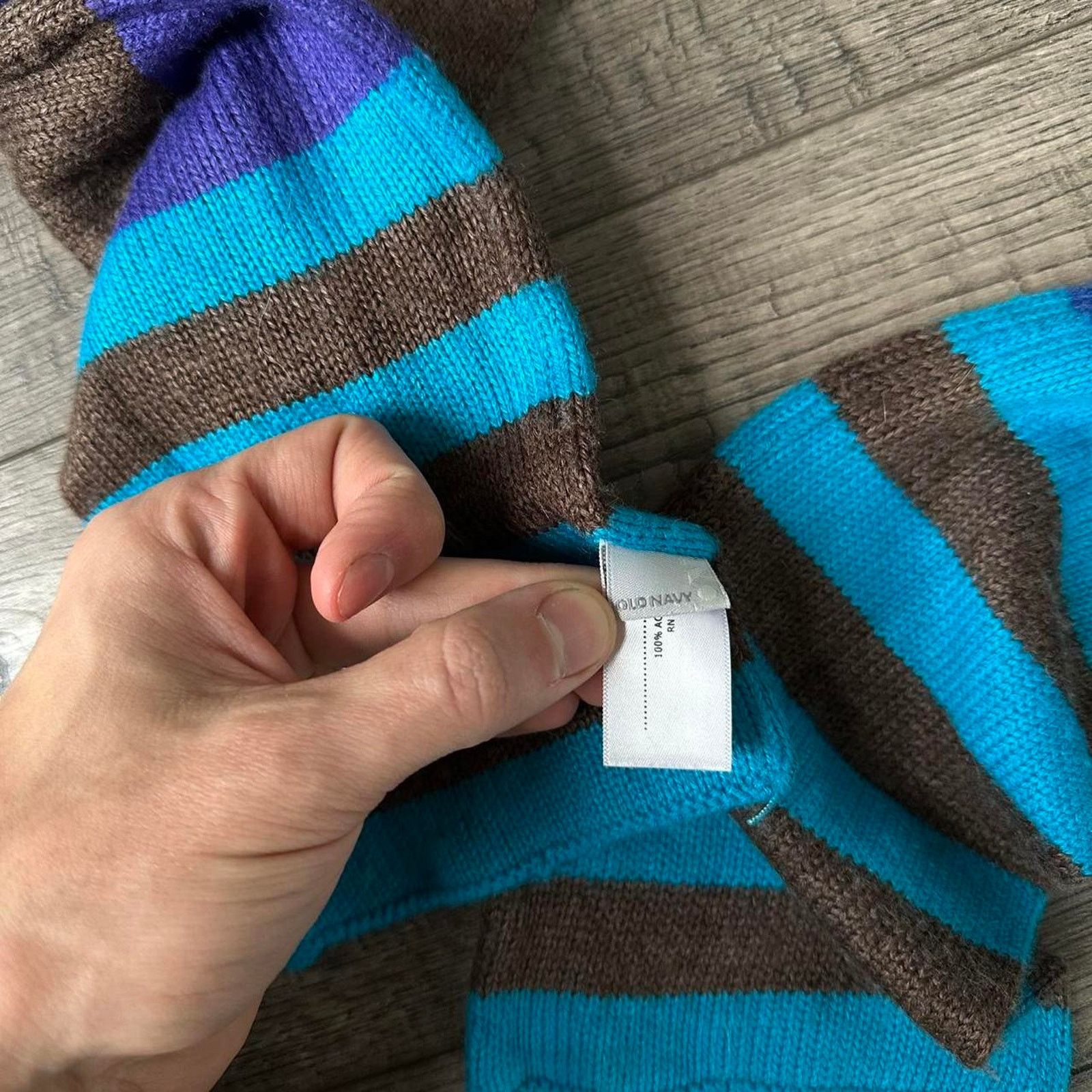Old Navy × Vintage Vintage 00s Old Navy Blue Brown Green Striped Winter Scarf Size ONE SIZE - 3 Thumbnail