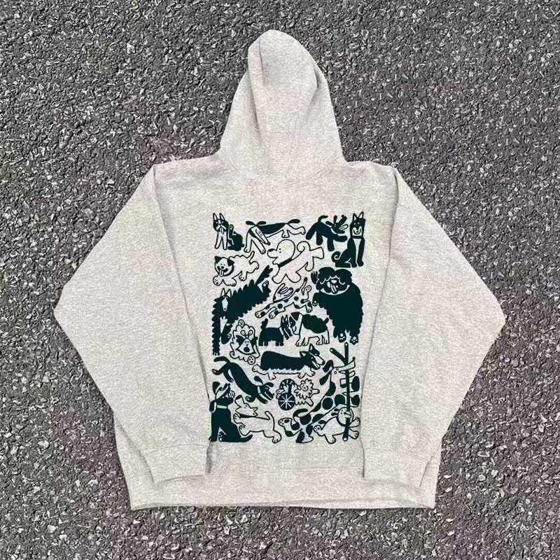 Japanese Brand × Vintage Grey retro pet puppy pattern cotton hoodie Size US L / EU 52-54 / 3 - 1 Thumbnail