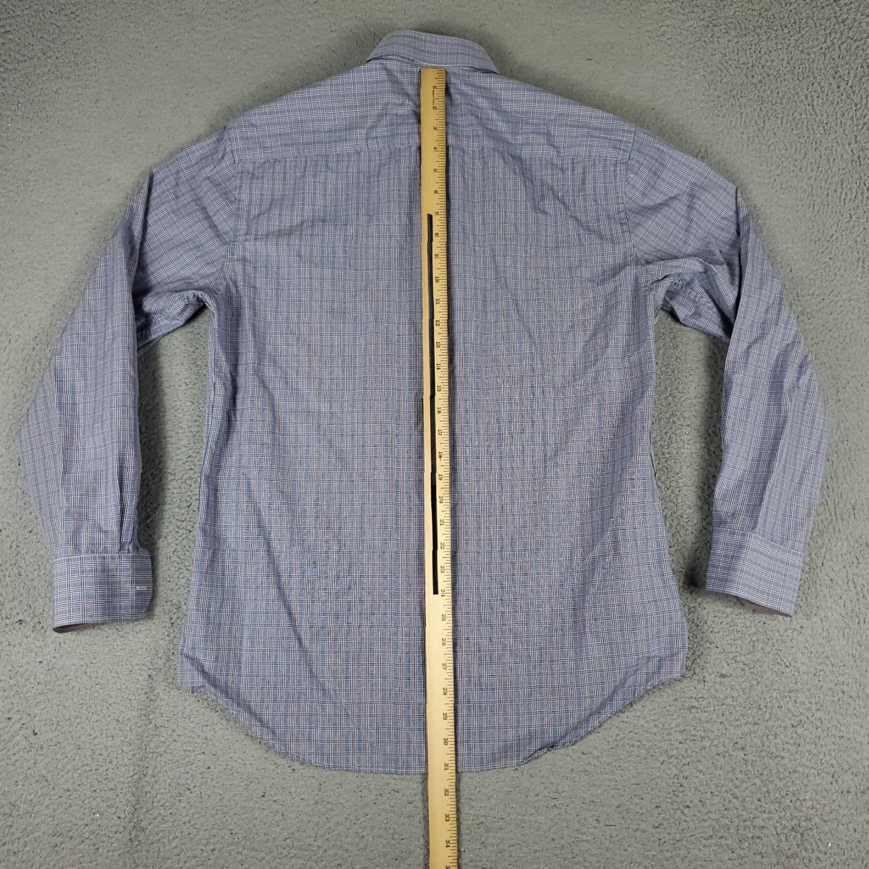 BUGATCHI VINTAGE Bugatchi Uomo Dress Shirt Men Size 16 Long Sleeve Blue Plaid Business Casual Formal Wedding Size 42R - 4 Thumbnail
