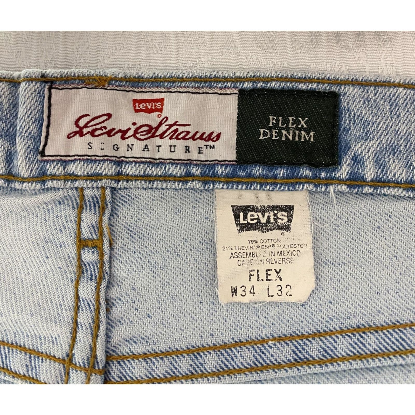 Levi's VINTAGE Levi's Signature Flex Denim Jeans Mens 34x32 Light Wash Straight Relaxed Fit Blue 90s Style Mens Size US 34 / EU 50 - 6 Thumbnail