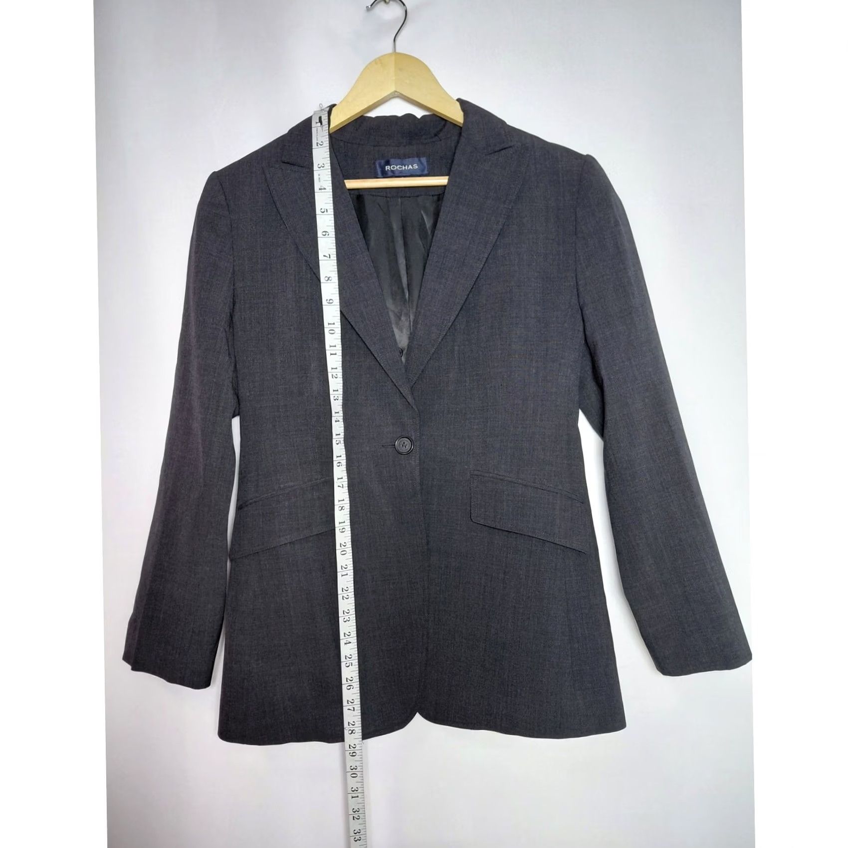 Rochas ROCHAS Blazer Wool Solid Long Sleeve Women Size 8, Gray, Button Closure, Lined, 100% Wool, Formal Workwear, Classic Fit, Dry Clean Only Size M / US 6-8 / IT 42-44 - 7 Thumbnail