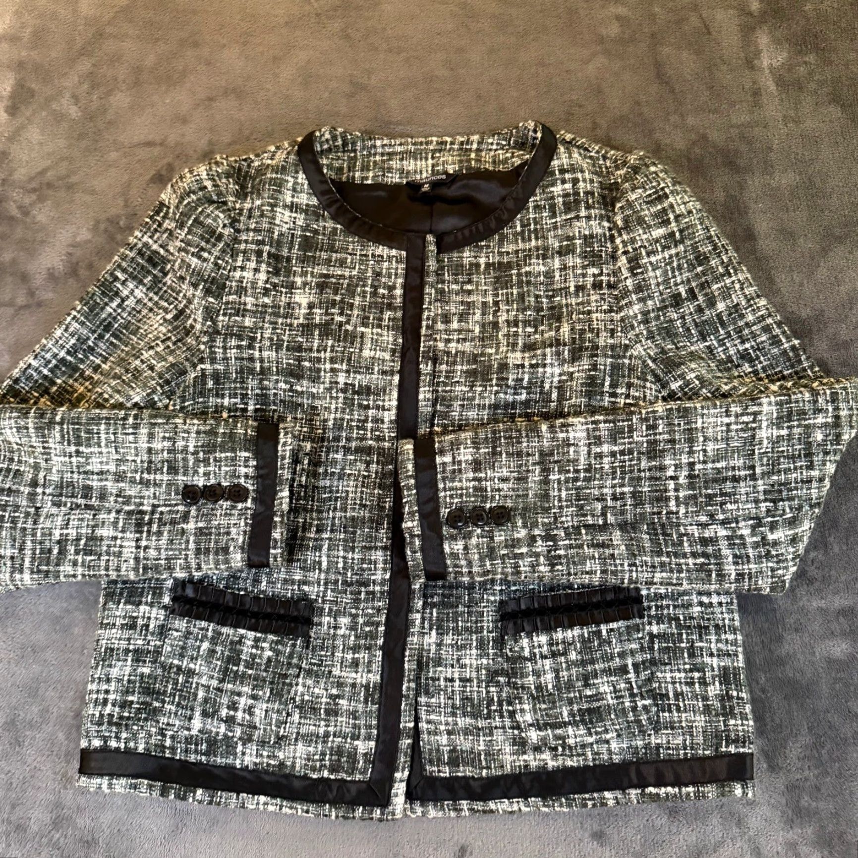 Vintage Maurices Black Trim Tweed Jacket Career Business Work Blazer Womens Medium Size M / US 6-8 / IT 42-44 - 2 Thumbnail