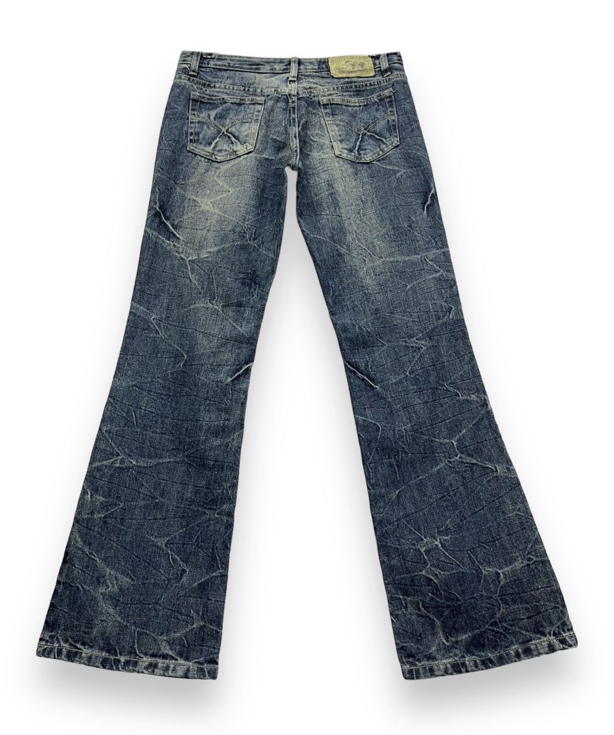 Indigo 🔥90’s AFRICA TARO Punk Whiskered Acid Wash Flare Jeans Size US 29 - 2 Thumbnail