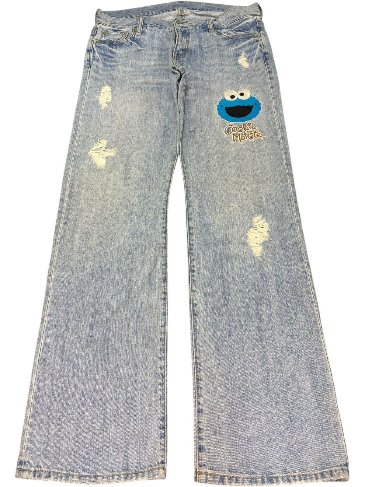 Disney Vintage Sesame Street Elmo Distress Bootcut Jeans Size 32" / US 10 / IT 46 - 1 Thumbnail