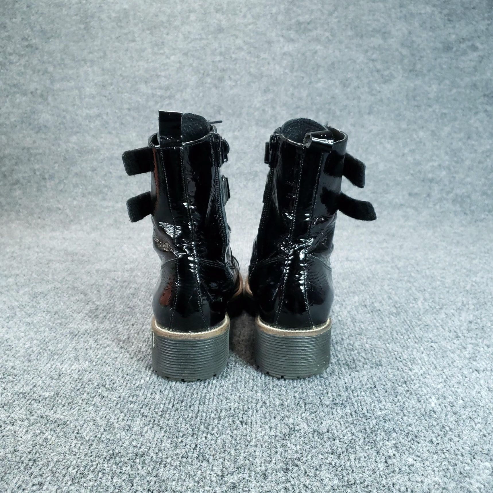Vintage Shellys London Combat Boots Womens 7.5 Black Patent Leather Lug Sole Mid-Calf Size US 8 / IT 38 - 6 Thumbnail