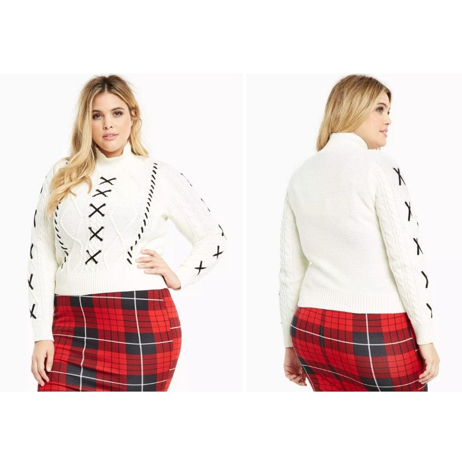 Corridor Torrid Fisherman Sweater Cable Knit Lace Up Academia Preppy Size XXL / US 16-18 / IT 52-54 - 8 Thumbnail