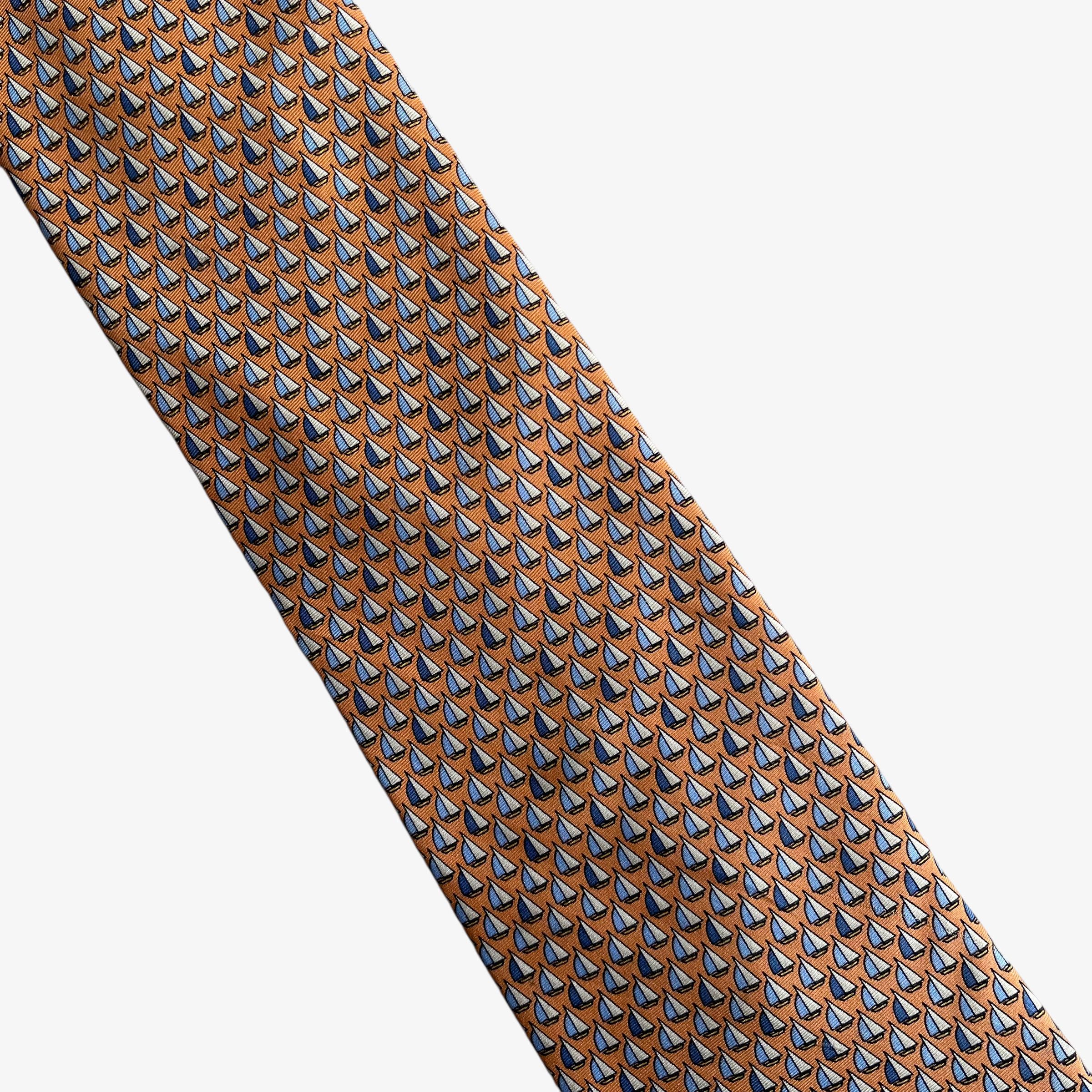 Tommy Hilfiger Vintage 90s Tommy Hilfiger Sailing Boat Orange Silk Tie Size ONE SIZE - 3 Thumbnail