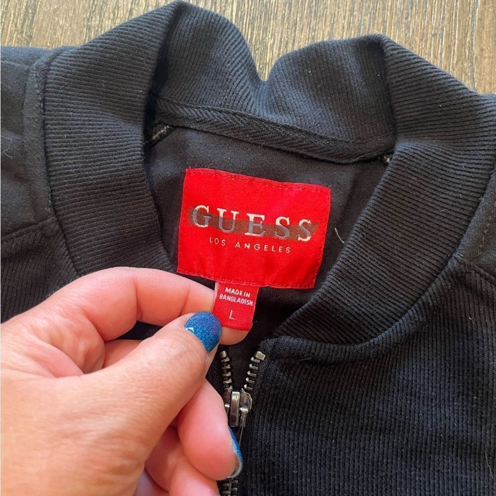 Guess NWOT Guess Mens Black Cotton Blend Zip Up Bomber Jacket Sz L Size US L / EU 52-54 / 3 - 5 Thumbnail