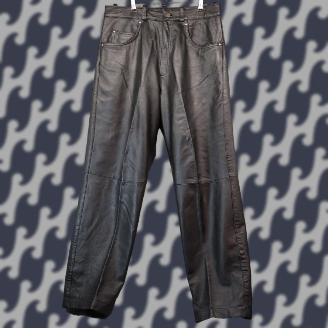 Vintage Leather Jeans Mens 34x30 L42 Black Vintage Fully Lined Biker Motocycle Pants India Jeans Leather Men 34 Black Vintage Motorcycle Biker Gear Size US 34 / EU 50 - 1 Thumbnail