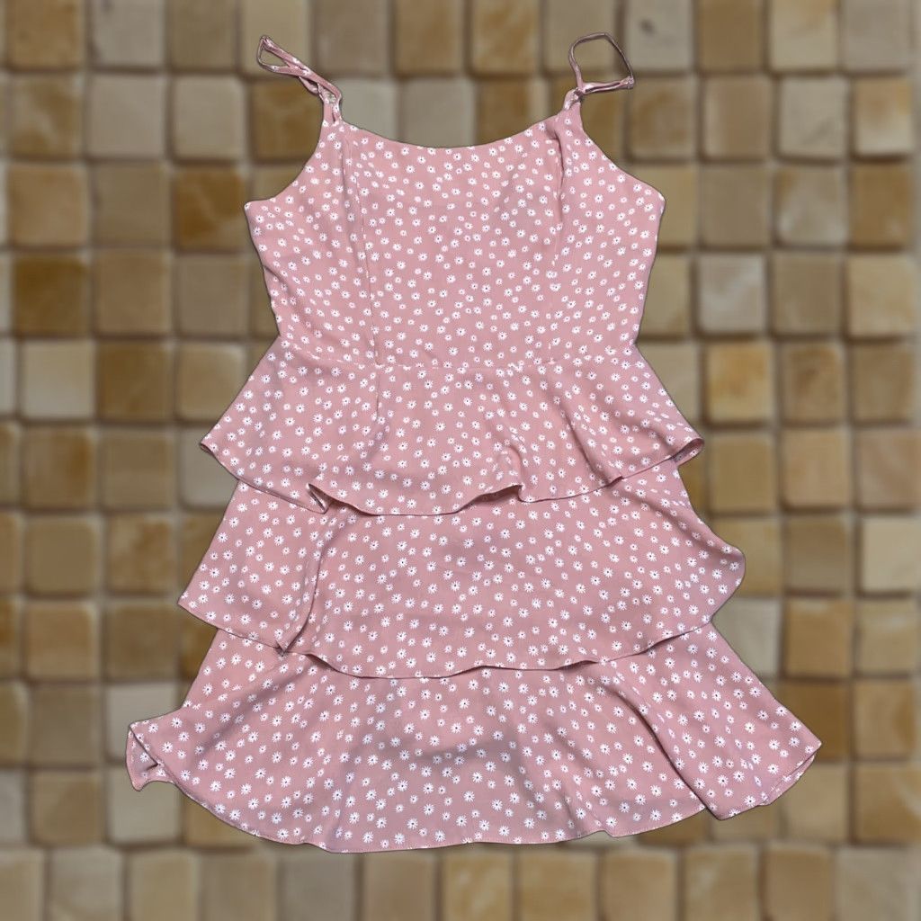 Forever 21 FOREVER 21 Womens Sundress Pink White Floral Layered Square Neck Small Size S / US 4 / IT 40 - 1 Thumbnail