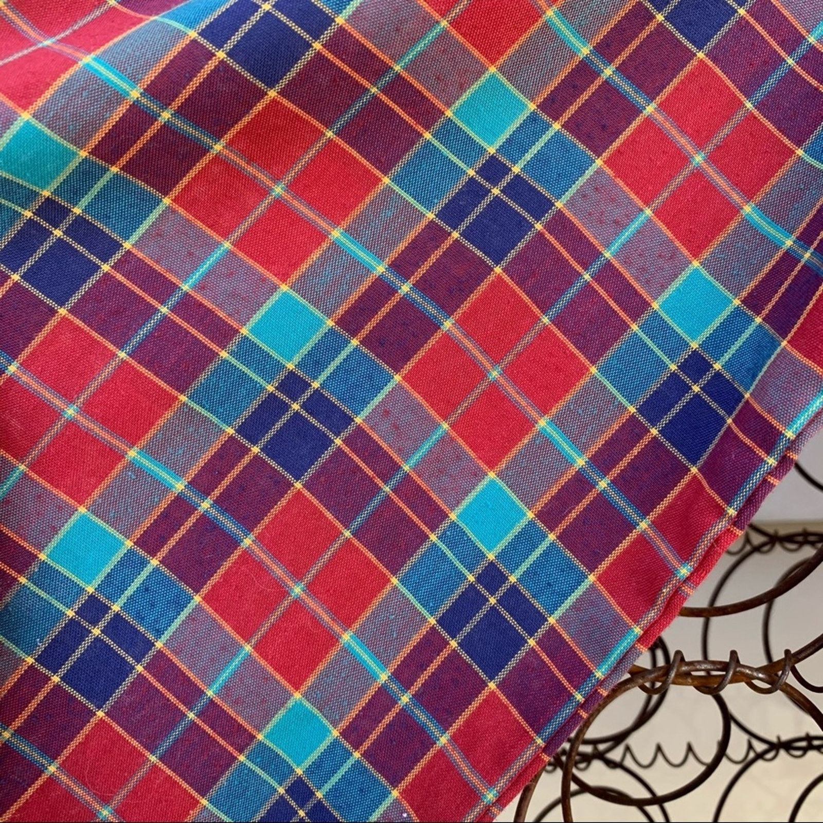 Sears Vintage 70s Sears red blue plaid ruffle blouse MEDIUM? Size M / US 6-8 / IT 42-44 - 3 Thumbnail