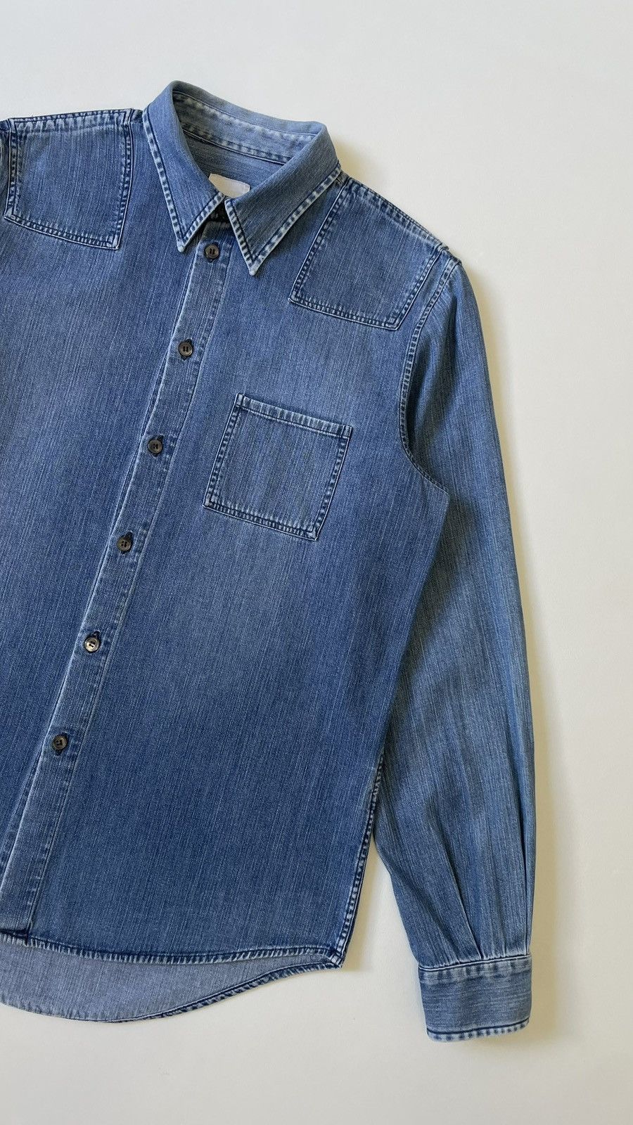 Helmut Lang 1998 Washed Blue Denim Military Shirt Size US M / EU 48-50 / 2 - 6 Thumbnail