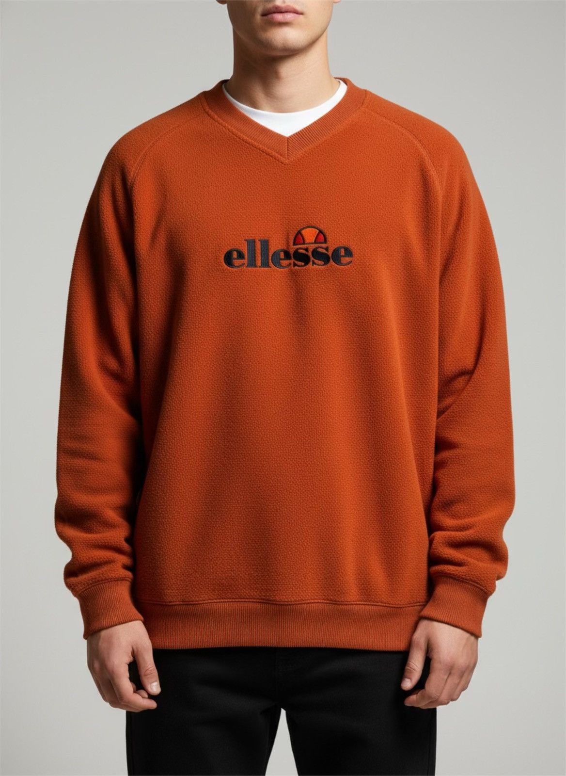 Ellesse Ellesse V-neck vintage Orange fleece pullover Size US L / EU 52-54 / 3 - 4 Thumbnail
