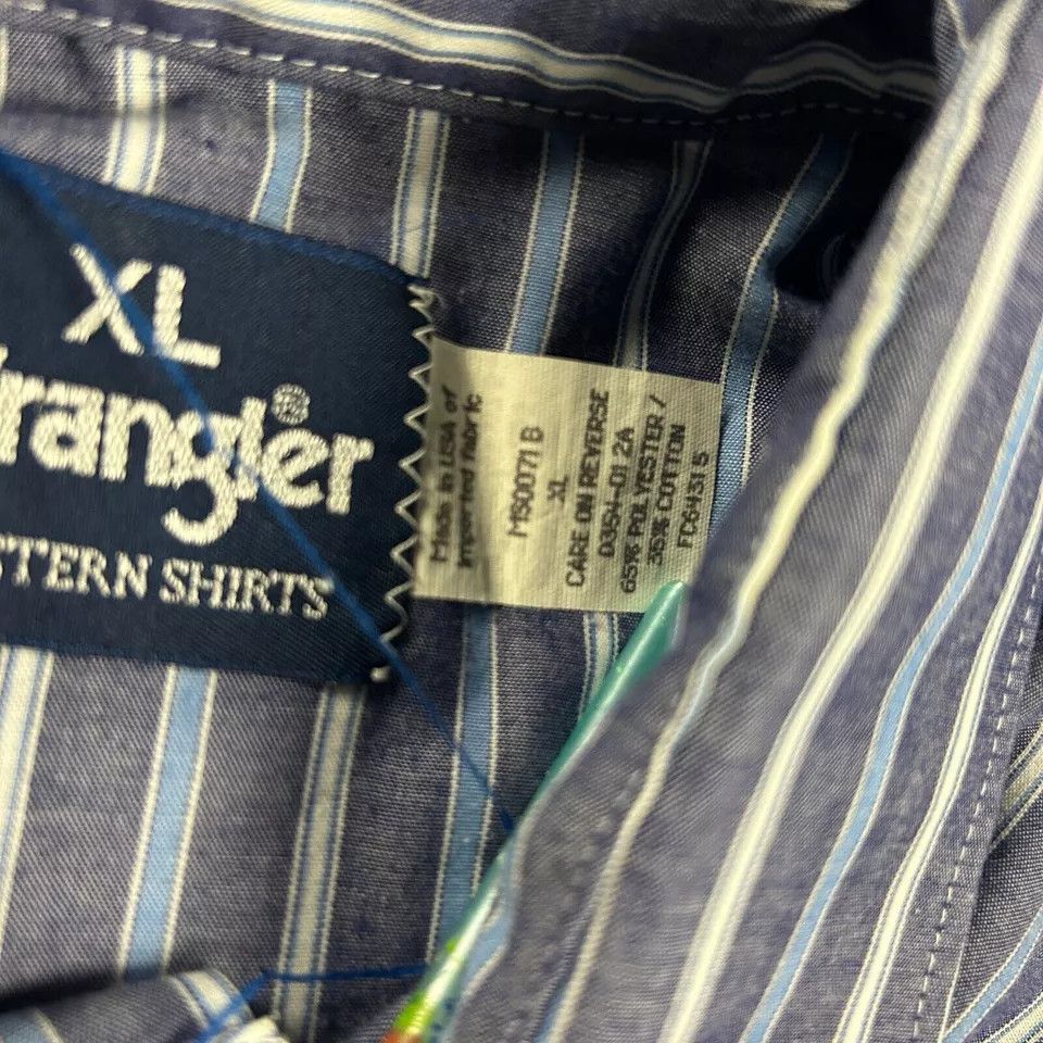 Vintage × Wrangler Wrangler Shirt Mens XL Striped Western Pearl Snap Long Tail Size US XL / EU 56 / 4 - 5 Thumbnail