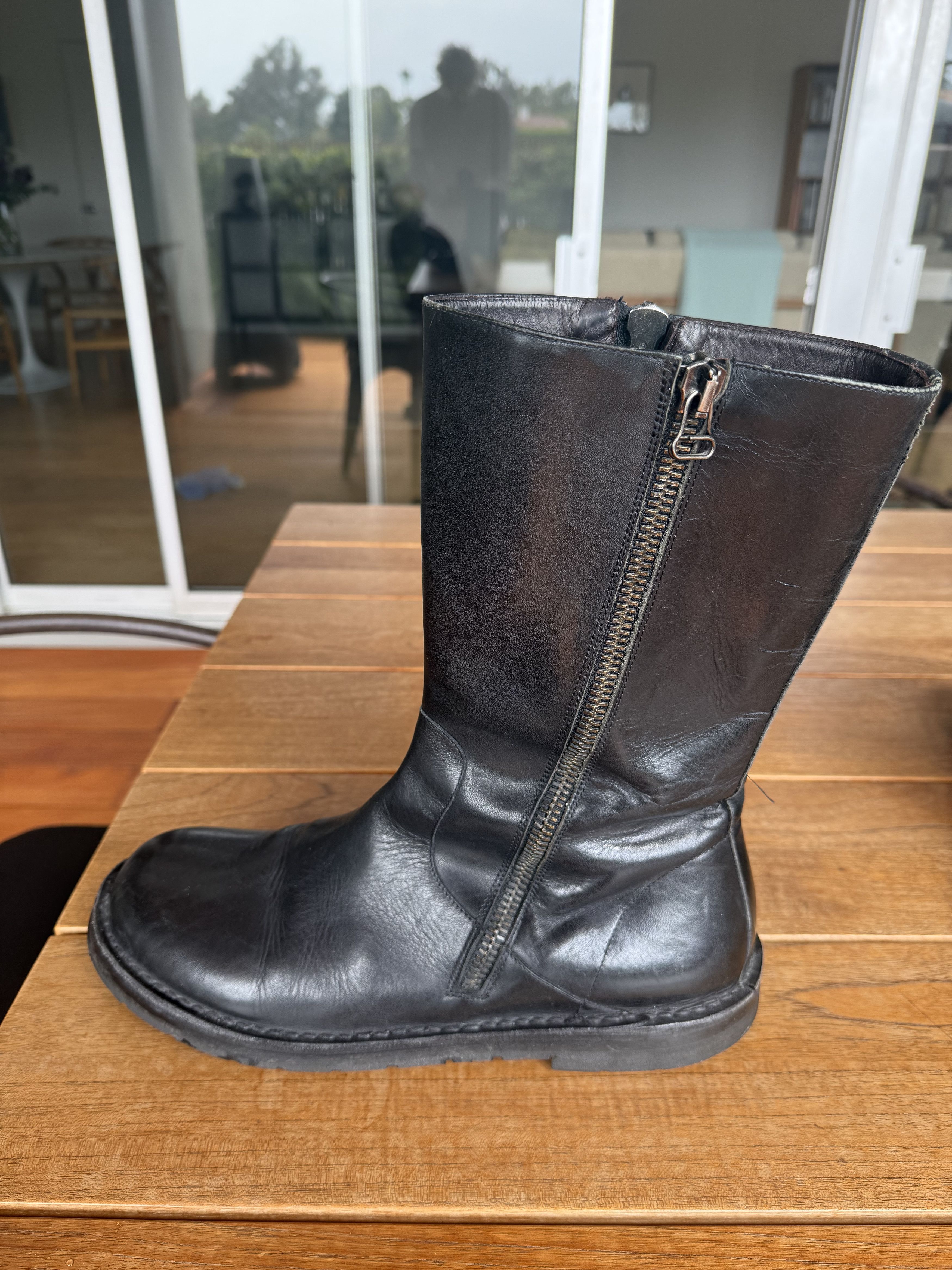 Yohji Yamamoto Black Yohji Yamamoto Pour Homme side zip leather moto boots Size US 12 / EU 45 - 3 Thumbnail