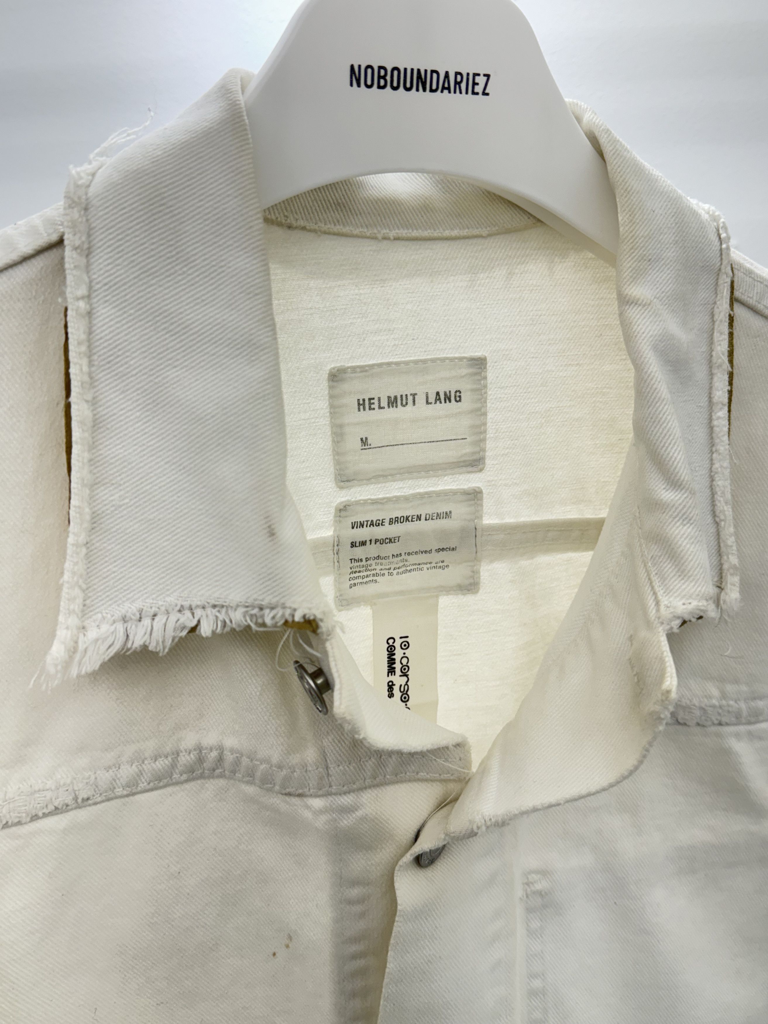 Helmut Lang 2003ss leather sleeve trucker jacket