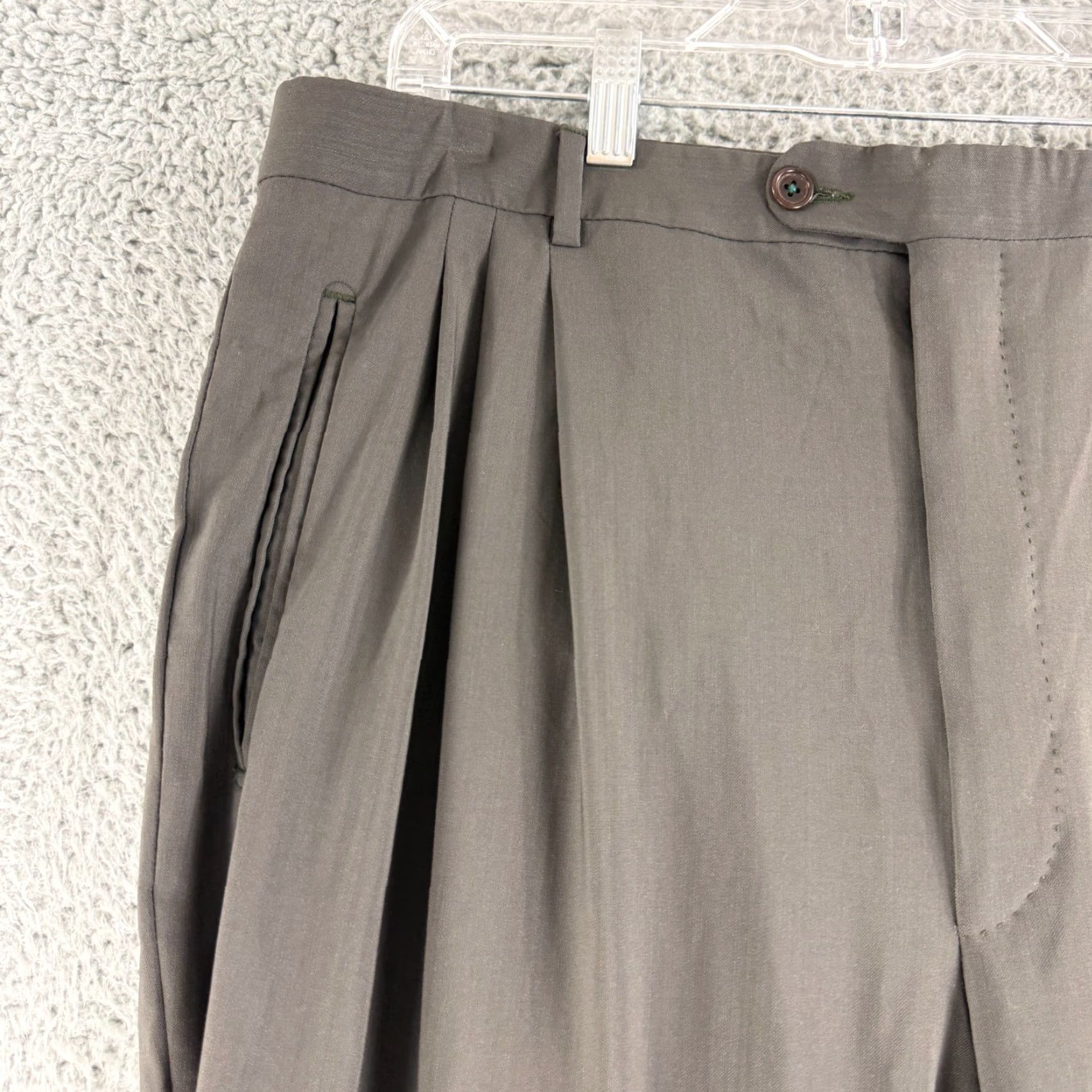 Vintage Chiavari Zignone Dress Pants Mens Size 38 Green Pleated 100% Wool Made in Italy Size US 38 / EU 54 - 2 Thumbnail