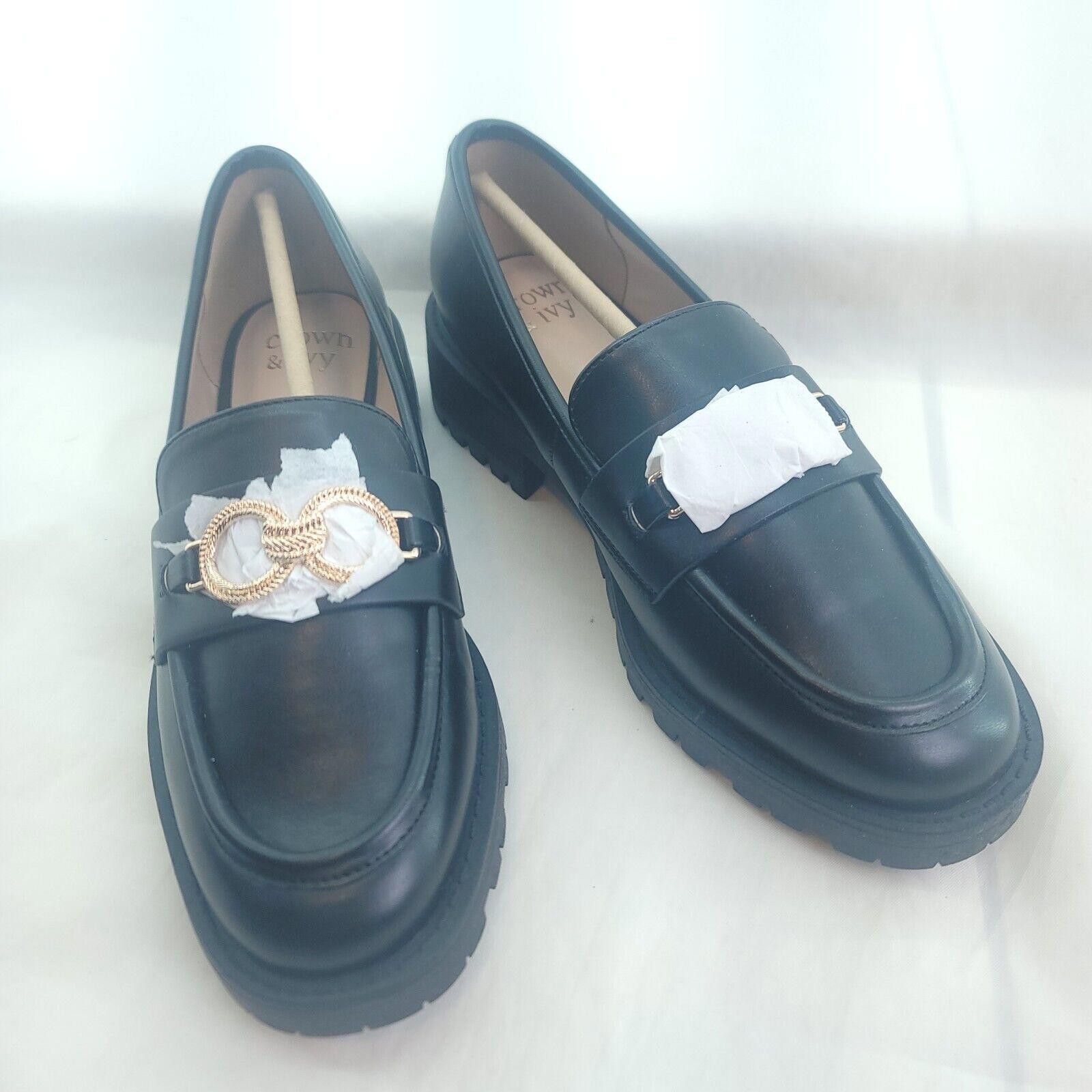 Designer Crown Ivy Black Harper Size 7.5 Gold Accent Loafer Shoes Size US 7.5 / IT 37.5 - 1 Thumbnail