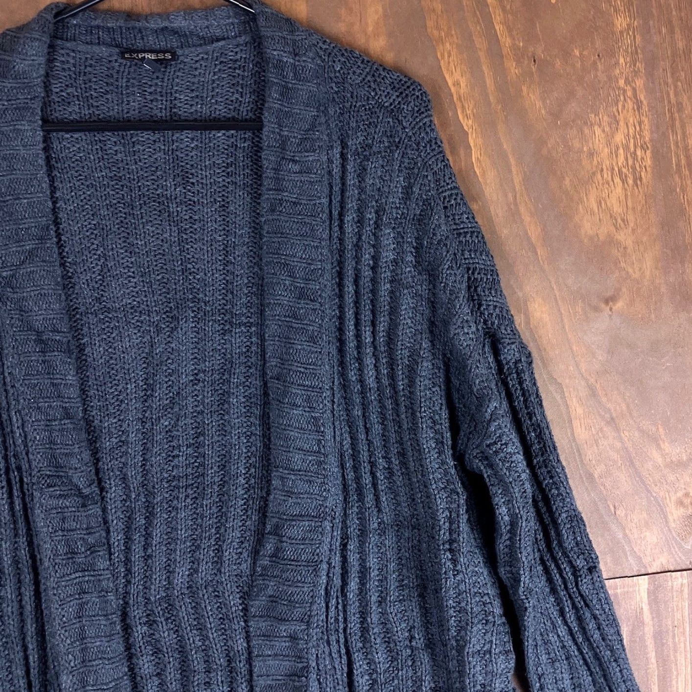 Express Express Womens Cardigan Sweater Black Open Front Long Sleeve Medium Wrap Long Cardigan Belted Knit Casual Workwear - Womens Size M / US 6-8 / IT 42-44 - 5 Thumbnail