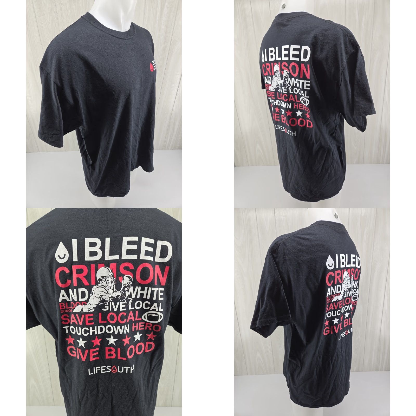 Gildan Lifesouth Blood Donor Alabama Tide #2 T Shirt XL Black Gildan Men Short Sleeve Crew Neck Graphic Tee Vintage No Size US XL / EU 56 / 4 - 8 Thumbnail