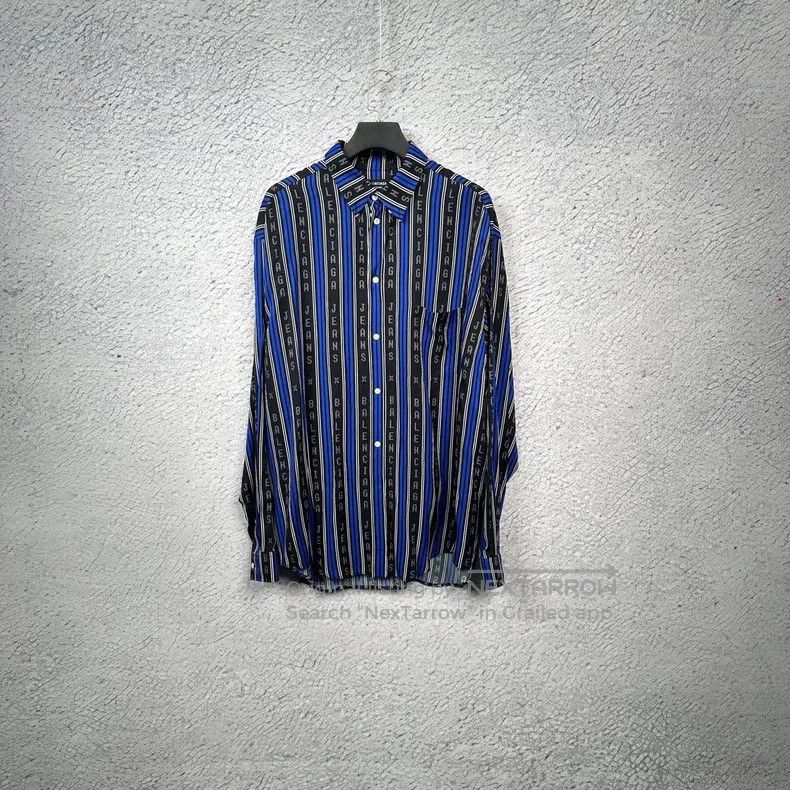 Balenciaga Balenciaga size 41 Black and blue logo striped viscose twi Size US L / EU 52-54 / 3 - 2 Thumbnail