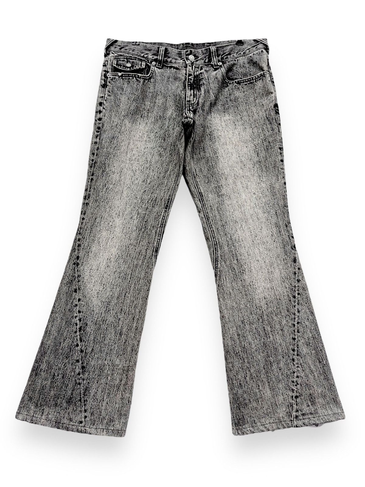 Seditionaries 🔥FYE🔥Vintage DAILY NEWS Retro Punk Acid Wash Denim FLARED Size US 34 / EU 50 - 2 Thumbnail