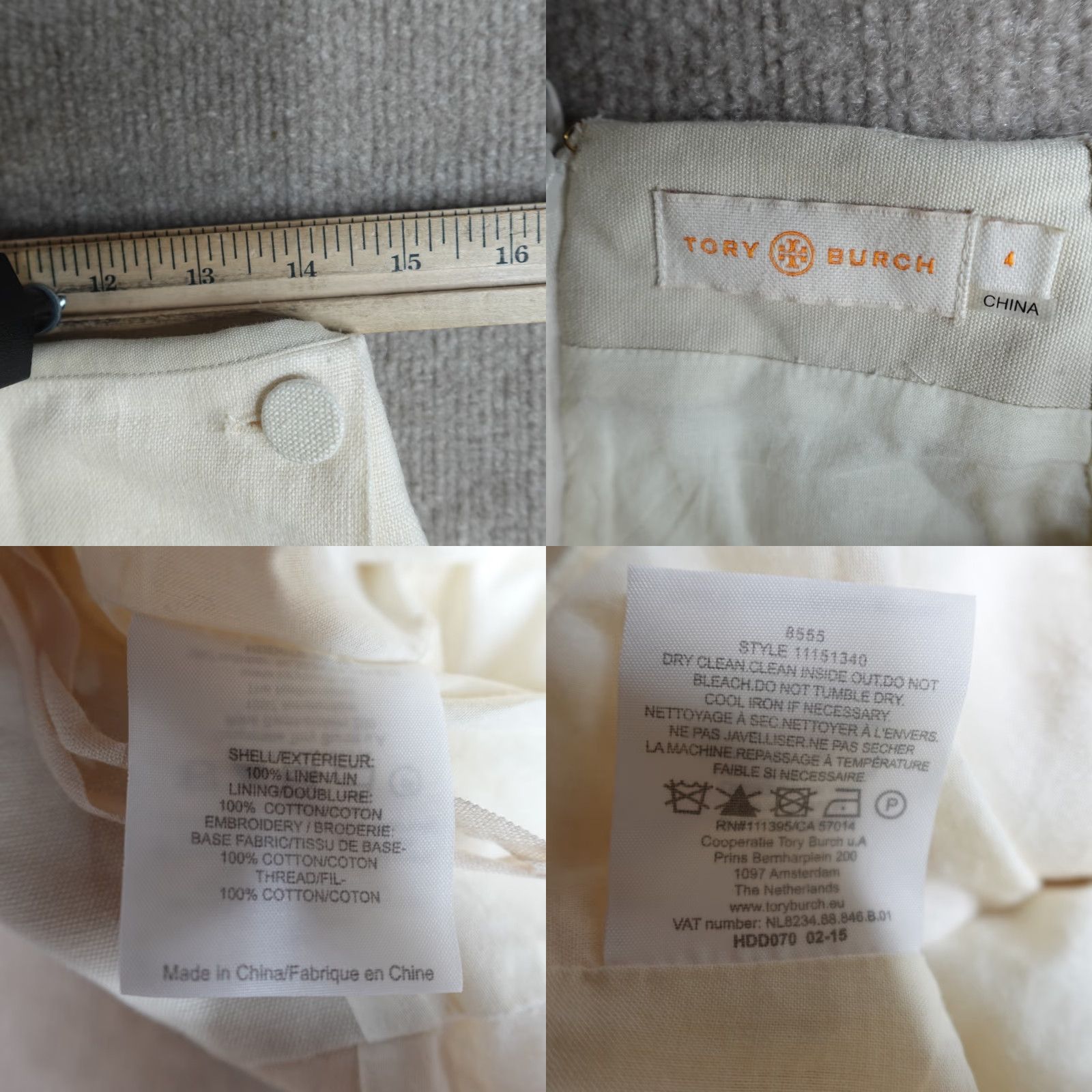 Tory Burch Skirt Womens 4 Ivory Linen Embroidered Faux Wrap Short Pockets 100% Linen