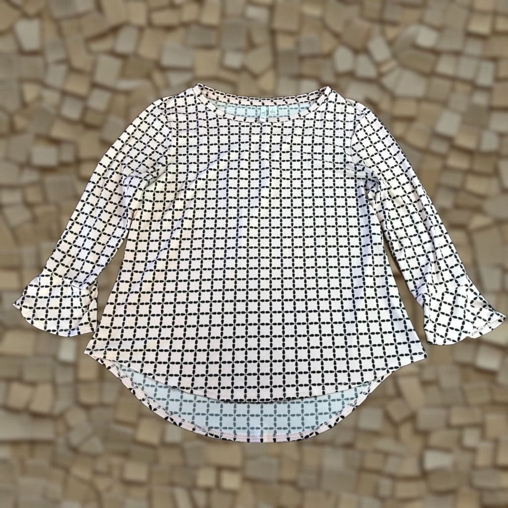 Elie Tahari ELIE Shirt Womens Small Pink Black 3/4 Sleeve Square Print Casual Modern Shirt Womens Size S / US 4 / IT 40 - 1 Thumbnail