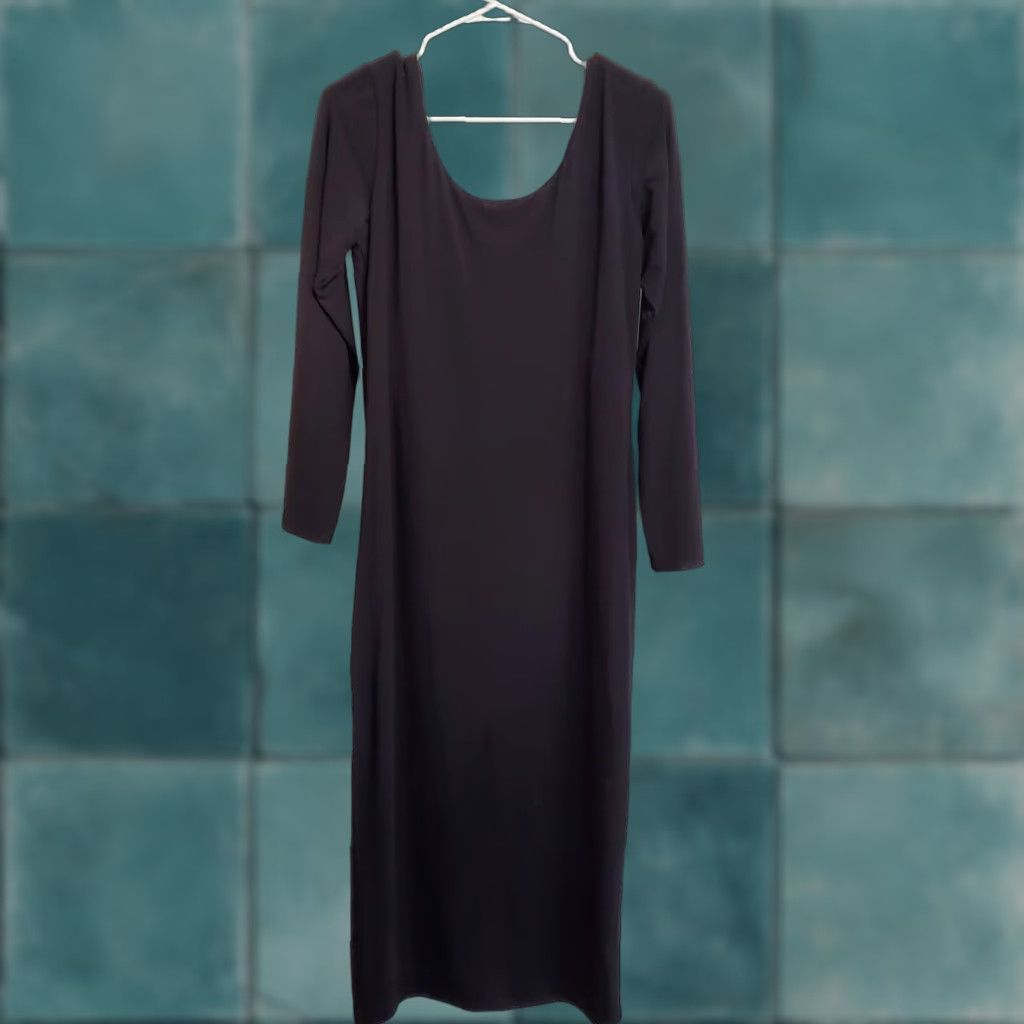 Vintage VINTAGE Hatch Maternity Midi Dress Bodycon Black Long Sleeve Built in Bra Stretch L Size L / US 10 / IT 46 - 1 Thumbnail