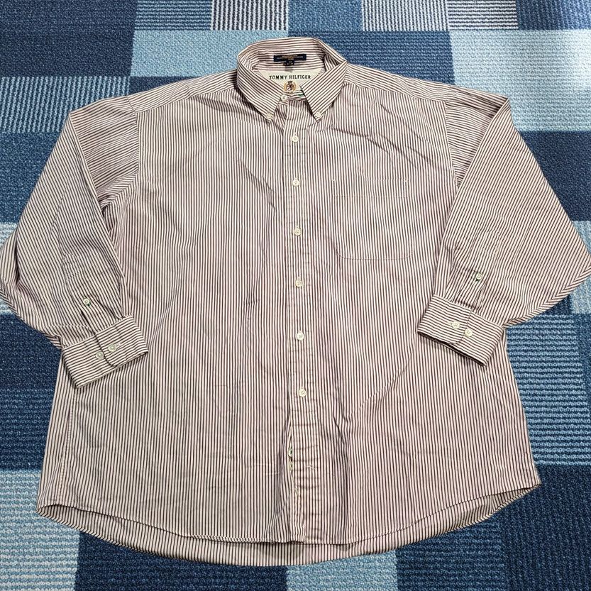 Tommy Hilfiger Tommy Hilfiger Dress Shirt Mens 17 Purple Pinstripe Button-Down Long Sleeves Size 46R - 1 Thumbnail