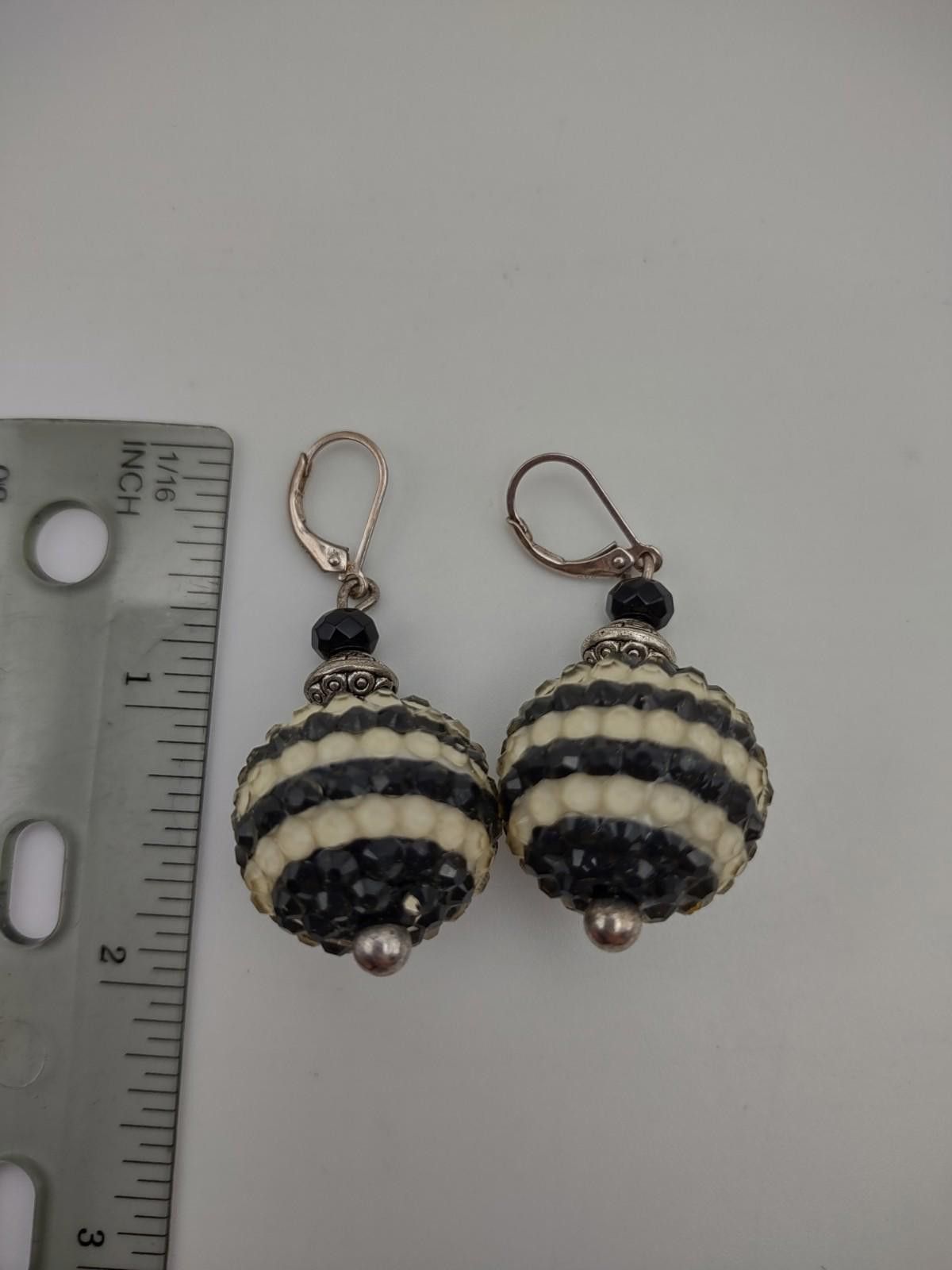 The Unbranded Brand Large Sterling Silver Black White Crystal Disco Ball Earring Size ONE SIZE - 4 Thumbnail